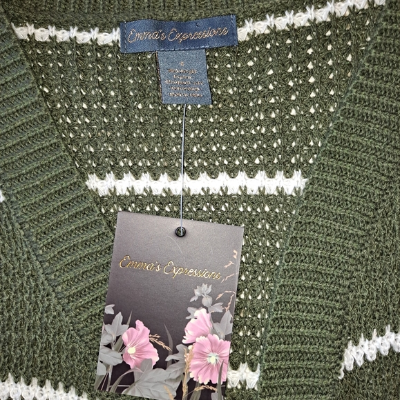 Emma's Expressions green white knit cardigan size Small - Picture 4 of 10